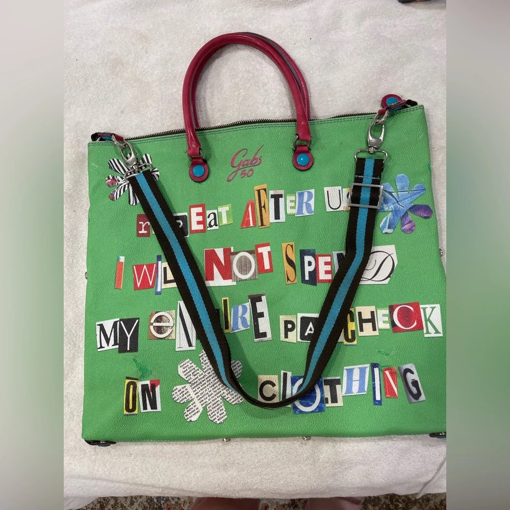 Gabs Green Graphic Letter-Print convertible Tote! really cool bag - Picture 11 of 16